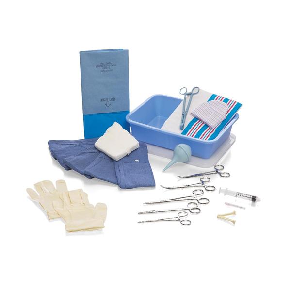 Tray Emergency Birth With Vinyl Gloves/Forceps Hemostat Curved LF Sterile 6/Case
